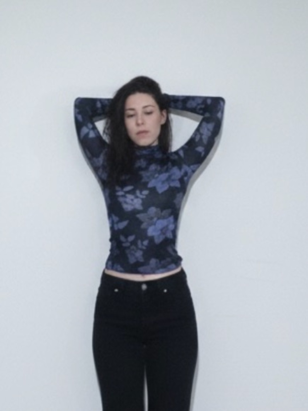 Blue Floral Mock Neck Top